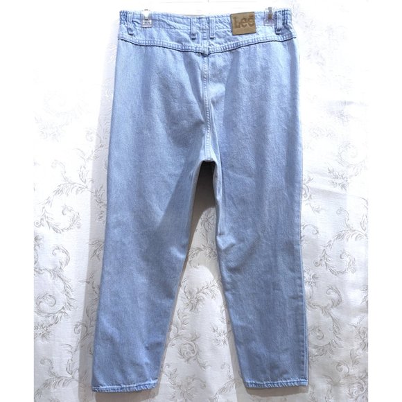 Vintage 80s Lee High Waist Light Wash Side Elastic Jeans 18P Slimming High Rise - Picture 2 of 5
